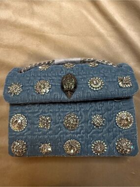 Kurt Geiger Mid Blue Luxury Crystal-Embellished Quilted Shoulder Bag 🔥SOLD OUT🔥